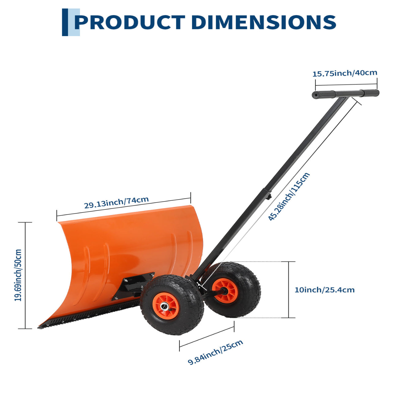Garvee 29"W X 19"H Snow Shovel with Wheels Steel Snow Pusher 5-Position Angled Blade Ergonomic Back-Saving Design Heavy Duty Orange for Driveway Sidewalk