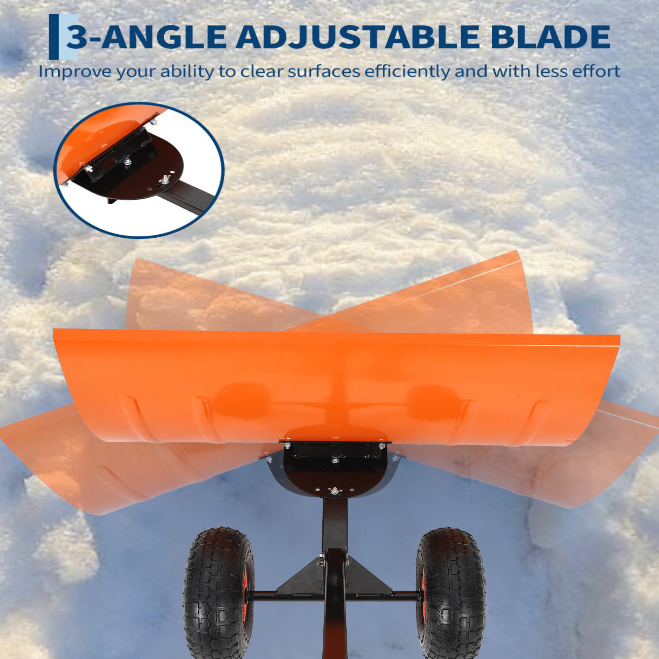 Garvee 29"W X 19"H Snow Shovel with Wheels Steel Snow Pusher 5-Position Angled Blade Ergonomic Back-Saving Design Heavy Duty Orange for Driveway Sidewalk