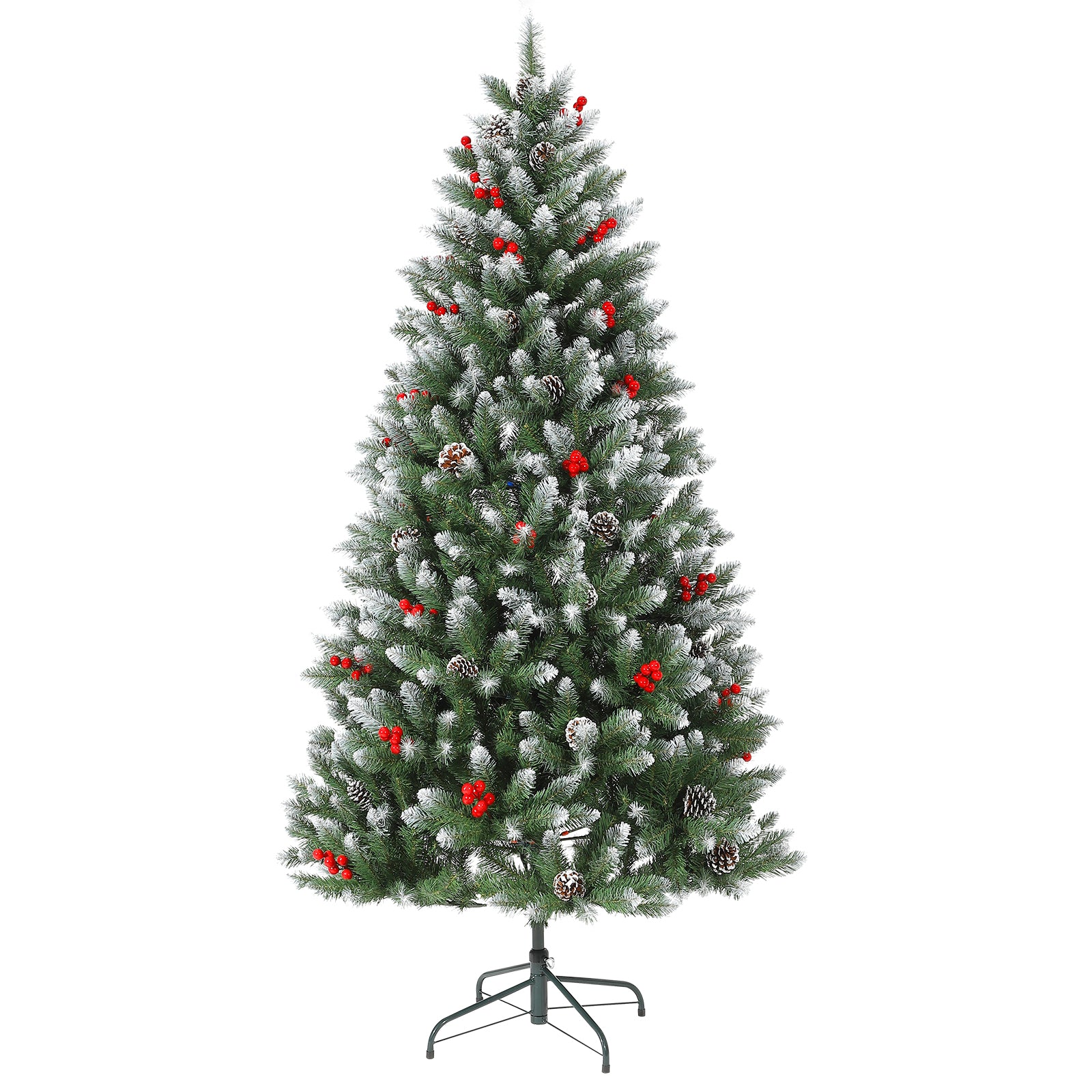 Garvee 6FT Artificial Christmas Tree with Pine Cones & Berries, Hinged Branches, Metal Stand, Frosted Pine, Indoor Outdoor Holiday Decor