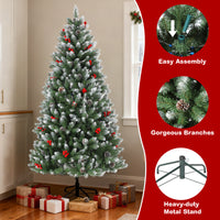 Garvee 6FT Artificial Christmas Tree with Pine Cones & Berries, Hinged Branches, Metal Stand, Frosted Pine, Indoor Outdoor Holiday Decor