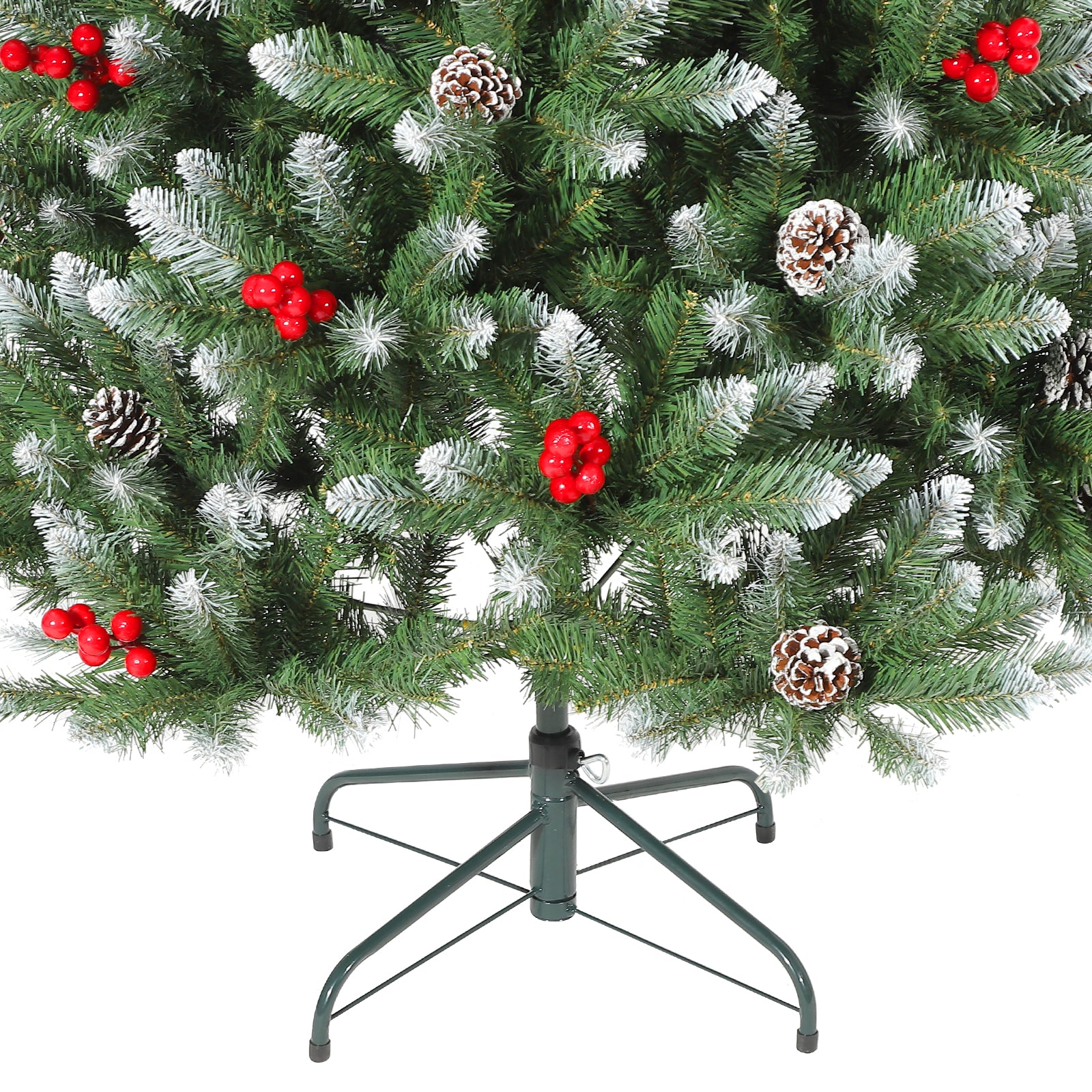 Garvee 6FT Artificial Christmas Tree with Pine Cones & Berries, Hinged Branches, Metal Stand, Frosted Pine, Indoor Outdoor Holiday Decor