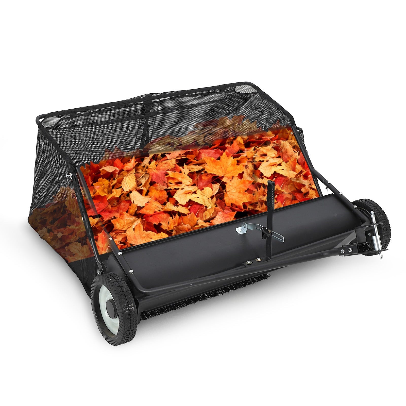 Garvee 50-Inch Tow-Behind Lawn Sweeper, 26 Cu.Ft Large Hopper, Adjustable Sweeping Height, Universal Hitch, Heavy-Duty Leaf & Grass Collector for Tractor ATV UTV, Black