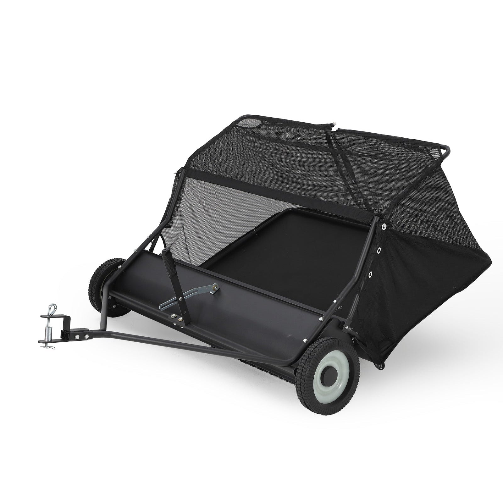 Garvee 48-Inch Tow-Behind Lawn Sweeper, 25 Cu.Ft Large Hopper, Adjustable Sweeping Height, Universal Hitch, Heavy-Duty Leaf & Grass Collector for Tractor ATV UTV, Black
