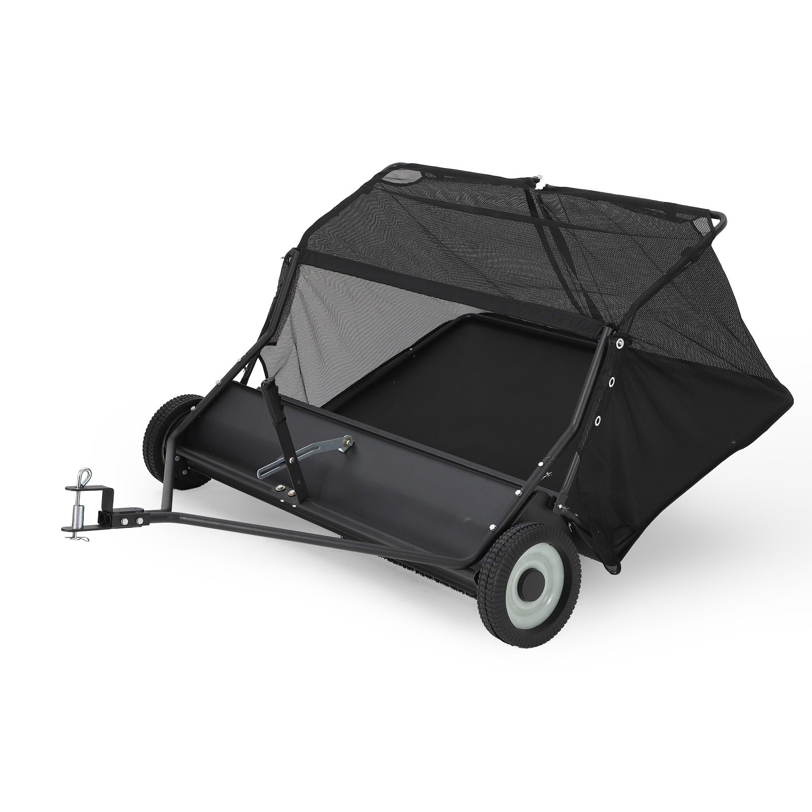 Garvee 42-Inch Tow-Behind Lawn Sweeper, 21 Cu.Ft Hopper, Adjustable Brush Height, Dump Rope, Foldable Storage, Universal Hitch, Leaf & Grass Collector, Black