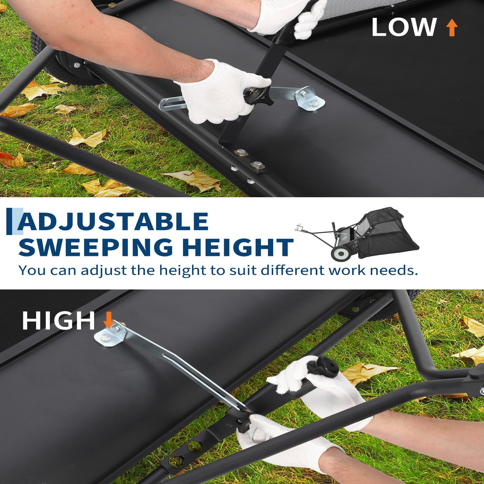 Garvee 42-Inch Tow-Behind Lawn Sweeper, 21 Cu.Ft Hopper, Adjustable Brush Height, Dump Rope, Foldable Storage, Universal Hitch, Leaf & Grass Collector, Black