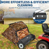 Garvee 48-Inch Tow-Behind Lawn Sweeper, 25 Cu.Ft Large Hopper, Adjustable Sweeping Height, Universal Hitch, Heavy-Duty Leaf & Grass Collector for Tractor ATV UTV, Black