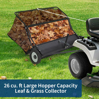 Garvee 50-Inch Tow-Behind Lawn Sweeper, 26 Cu.Ft Large Hopper, Adjustable Sweeping Height, Universal Hitch, Heavy-Duty Leaf & Grass Collector for Tractor ATV UTV, Black