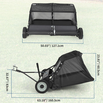 Garvee 42-Inch Tow-Behind Lawn Sweeper, 21 Cu.Ft Hopper, Adjustable Brush Height, Dump Rope, Foldable Storage, Universal Hitch, Leaf & Grass Collector, Black
