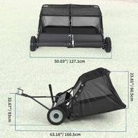 Garvee 42-Inch Tow-Behind Lawn Sweeper, 21 Cu.Ft Hopper, Adjustable Brush Height, Dump Rope, Foldable Storage, Universal Hitch, Leaf & Grass Collector, Black