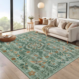 Garvee 5' x 7' Botanical Area Rug, Washable Non-Slip Low-Pile Floral & Insect Boho Rug for Living Room & Bedroom, Green - Green