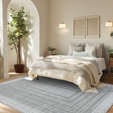 Garvee Grey 8x10 Living Room Rugs, Washable Modern Bordered Area Rug for Bedroom, Ultra Soft Thin Stain Resistant Floor Carpet for Dining Room Office Foldable Lightweight Floor Cover - Gray