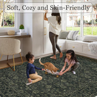 Garvee Vintage Boho Area Rugs Dark Green 4'x6' Washable Large Rugs Non-Slip Backing for Living Room Bedroom Dining Room Nursery Office Farmhouse Home Decor