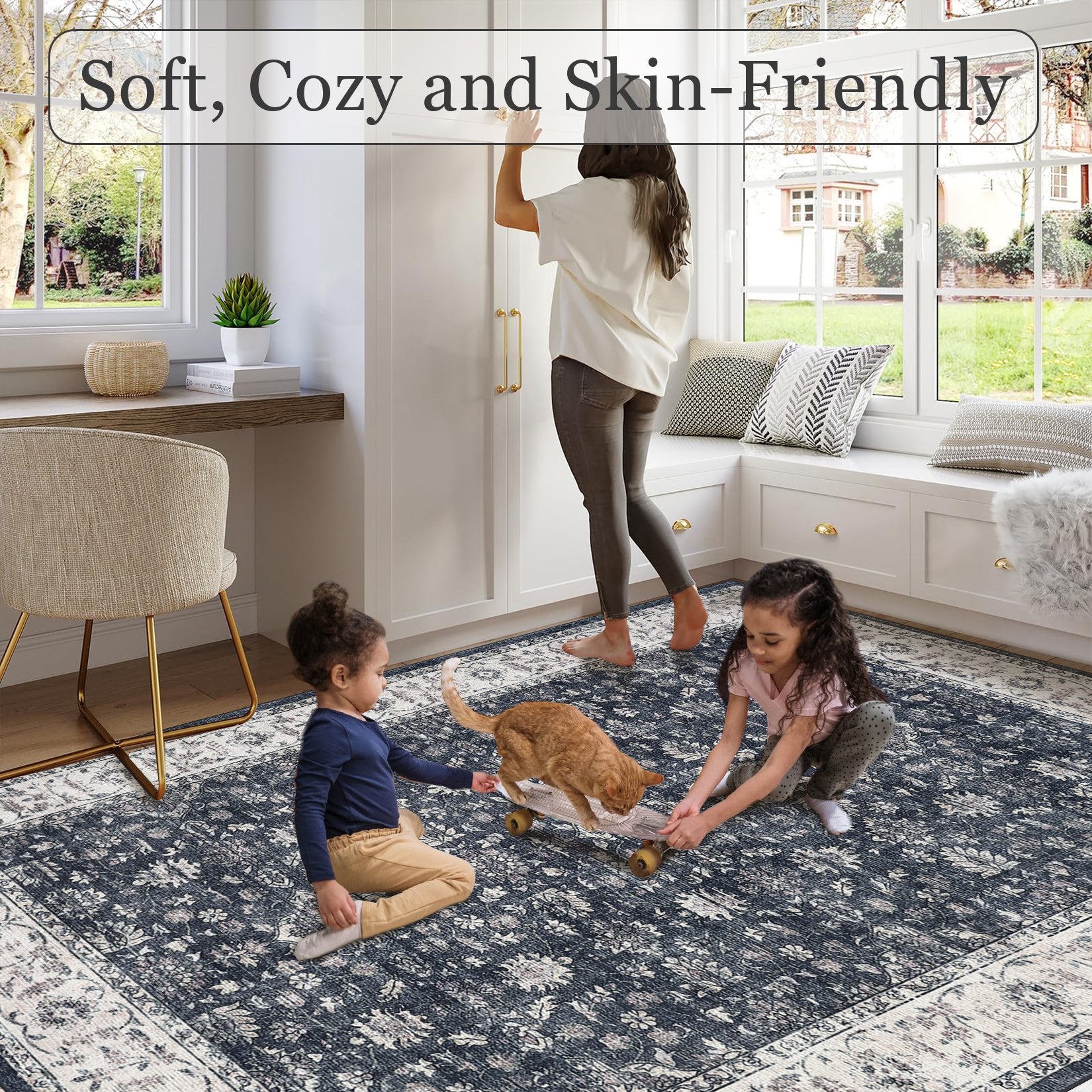 Garvee Vintage Boho Runner Rugs Black & Grey 2'x6' Washable Non-Slip Soft Pastel Carpet for Living Room Bedroom Dining Nursery Office