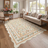 Garvee 5' × 7' Floral Washable Scalloped Area Rug, Non Slip Low Pile Stain Resistant Soft Rug for Living Room Bedroom Dining Room, Coffee - Coffee
