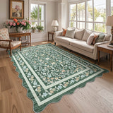 Garvee 5' × 7' Floral Washable Scalloped Area Rug, Non Slip Low Pile Stain Resistant Soft Rug for Living Room Bedroom Dining Room, Green - Green