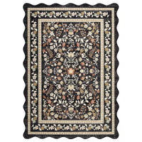 Garvee 8' × 10' Floral Washable Scalloped Area Rug, Non Slip Low Pile Stain Resistant Soft Rug for Living Room Bedroom Dining Room, Black