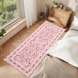 Garvee 2' × 6' Floral Washable Scalloped Runner Rug, Non Slip Low Pile Stain Resistant Soft Rug for Living Room Bedroom Dining Room, Pink - Pink
