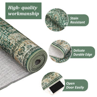 Garvee Washable Runner Rugs, Green 2'X6' Antique Distressed Long Rug, Modern Non Slip Stain Resistant Vintage Print Accent Carpet Floor Mat for Living Room Bedroom Dining Office Farmhouse Hallway Entryway