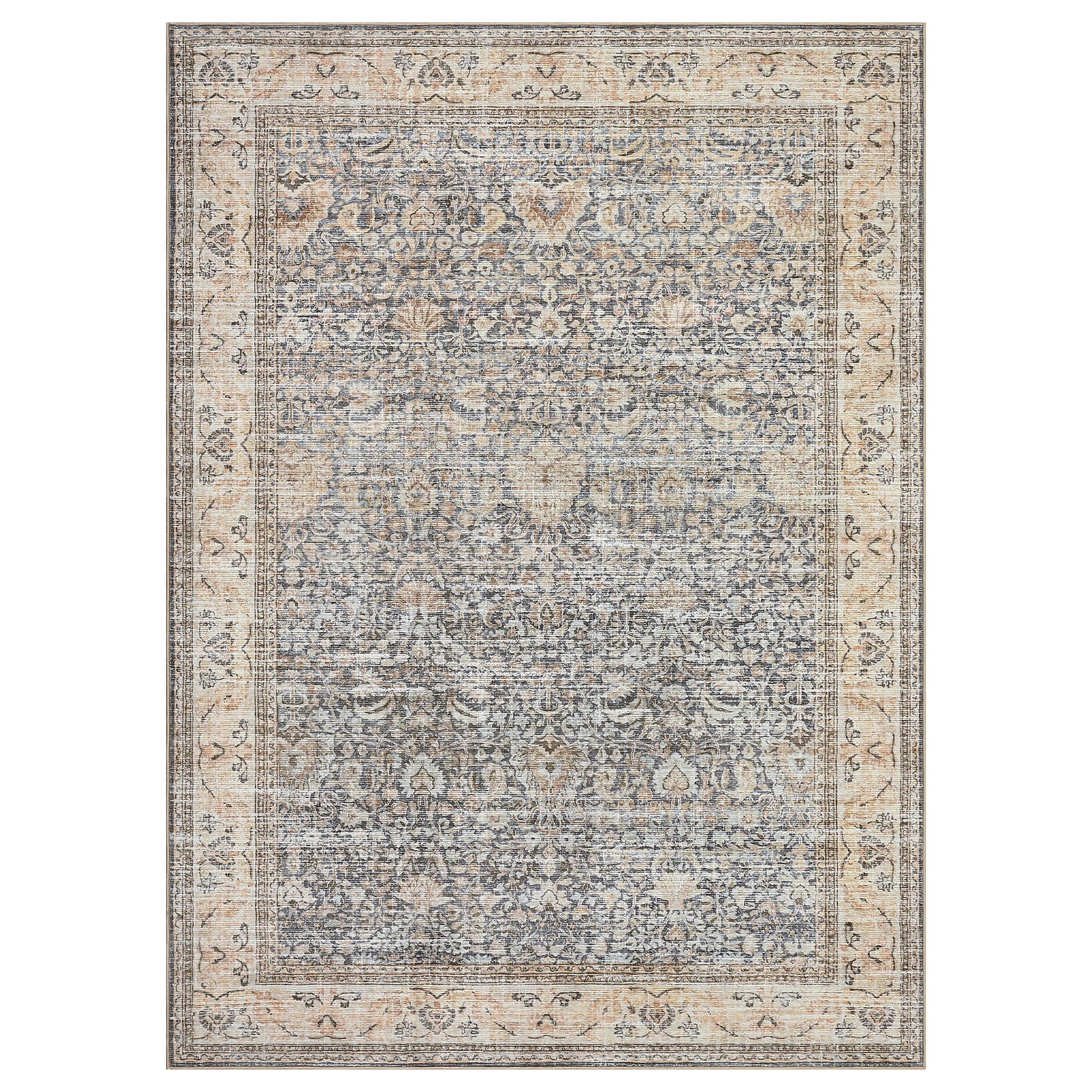 Garvee Washable Area Rugs, Beige Yellow 10X13 Antique Distressed Large Rug for Living Room, Modern Non Slip Stain Resistant Vintage Print Accent Carpet Floor Mat for Bedroom Dining Office Farmhouse