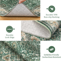 Garvee Washable Runner Rugs, Green 2'X6' Antique Distressed Long Rug, Modern Non Slip Stain Resistant Vintage Print Accent Carpet Floor Mat for Living Room Bedroom Dining Office Farmhouse Hallway Entryway
