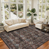 Garvee Vintage Floral Area Rug 8x10ft – Washable, Ultra Thin, Low Pile – Soft Non-Slip Vintage Carpet – Collapsible, Mark Resistant, Perfect for Living Room, Bedroom, Dining Room - Rusty Red