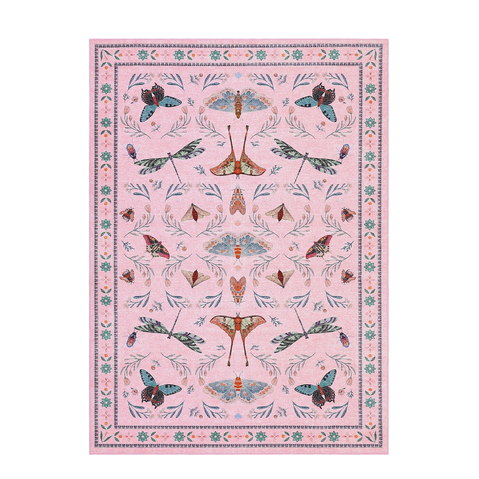 Garvee 6' x 9' Pink Botanical Butterfly Area Rug, Washable Non-Slip Ultra-Thin Soft Rug for Living Room, Bedroom & Nursery
