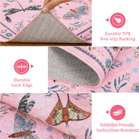 Garvee 2' x 8' Pink Botanical Insect Runner Rug, Washable Non-Slip Ultra-Thin Rug for Hallway, Kitchen & Entryway