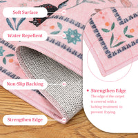 Garvee 2' x 8' Pink Botanical Insect Runner Rug, Washable Non-Slip Ultra-Thin Rug for Hallway, Kitchen & Entryway