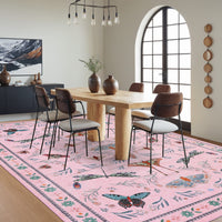 Garvee 6' x 9' Pink Botanical Butterfly Area Rug, Washable Non-Slip Ultra-Thin Soft Rug for Living Room, Bedroom & Nursery