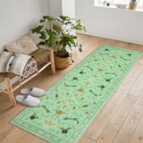 Garvee 2' x 6' Botanical Insect Runner Rug, Washable Non-Slip Low-Pile Moth & Butterfly Rug for Hallway, Kitchen & Entryway, Light Green - Light Green