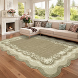 Garvee Scalloped Washable Rugs for Living Room 8x10 Farmhouse Floral Area Rugs, Non Slip Low Pile Soft Dining Room Carpet, Stain Resistant Foldable Indoor Floor Mats for Home Office, Brown - Brown