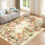 Garvee Area Rug 8x10 Vintage Floral Rug Non Slip, Washable Botanical Carpet, Soft Non Shedding Floor Covering, Low Pile Thin Foldable Floor Covering, Indoor Printed Mat for Living Room, Beige - Beige