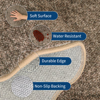 Garvee Large Area Rug 9x12 Scalloped Rug with Non Slip TPR Rubber Backing, Washable Neutral Carpet, Non Shedding Thin Floor Mats, Indoor Soft Low Pile Foldable Mat for Open Spaces Office, Dark Brown