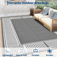 Garvee Reversible Waterproof Outdoor Rug 9x18ft - Modern Grey & White Plastic Straw Mat - UV Resistant, Easy Clean, Collapsible - Patio, Garden, RV, Camping, Porch, Deck