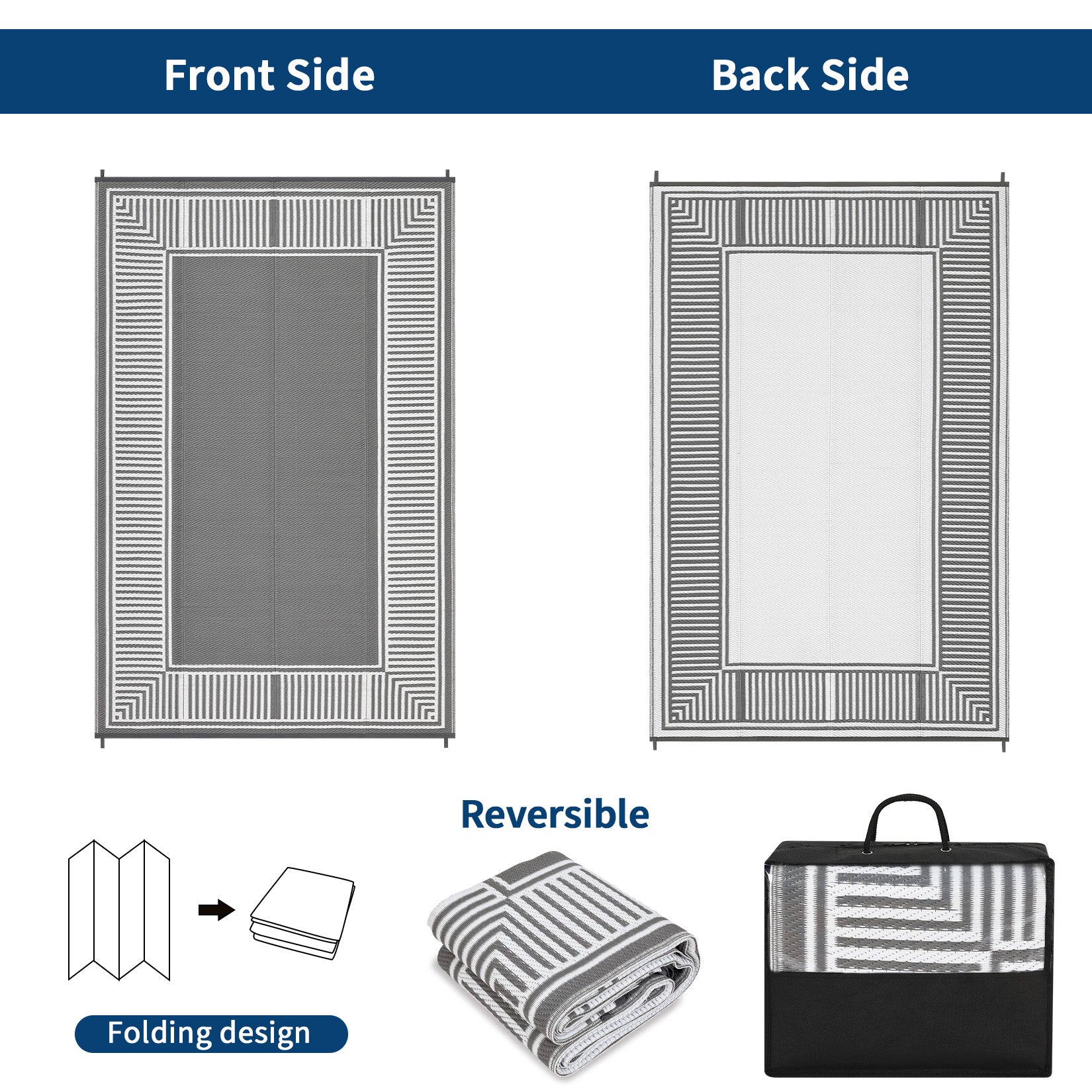 Garvee Waterproof Reversible Outdoor Rug 8x10ft – Large Plastic Straw Mat, UV Resistant, Easy to Clean, Collapsible – Ideal for Patio, Backyard, Deck, Camping, RV, Beach – Gray and White