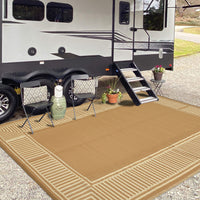 Garvee Waterproof Outdoor Area Rug - 10x20 Brown Coffee Plastic Straw Mat - UV Resistant, Non-Slip, Collapsible, Easy to Clean - Striped Edge, Sturdy Color for Patio, Garden, Deck, Camping