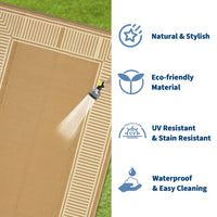 Garvee Waterproof Outdoor Area Rug - 10x20 Brown Coffee Plastic Straw Mat - UV Resistant, Non-Slip, Collapsible, Easy to Clean - Striped Edge, Sturdy Color for Patio, Garden, Deck, Camping