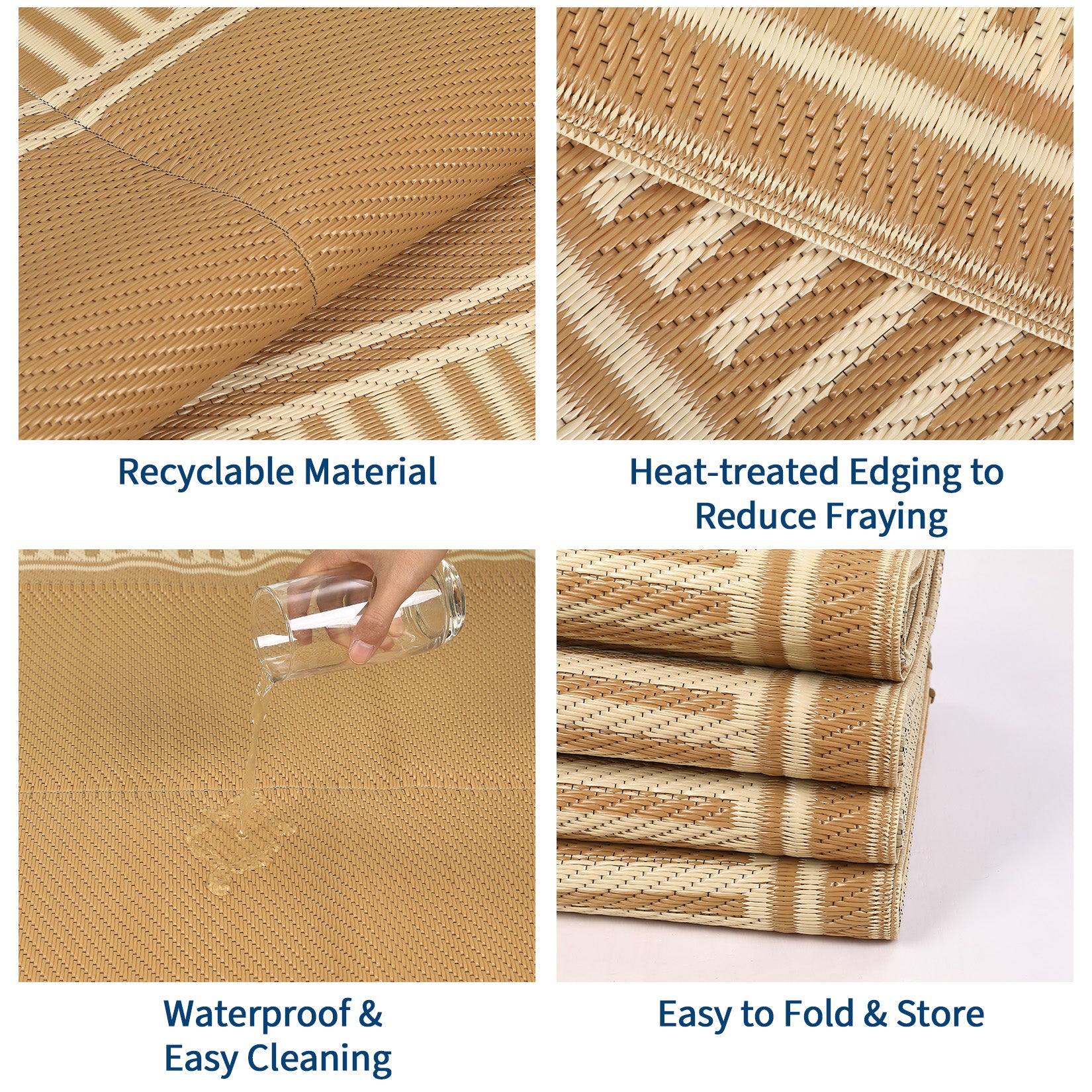 Garvee Brown Coffee Outdoor Area Rug 10x14ft – Modern Striped Bordered Plastic Mat, Waterproof, UV Resistant, Easy Clean, Durable Washable Carpet for Garden, Backyard, Patio, Camping
