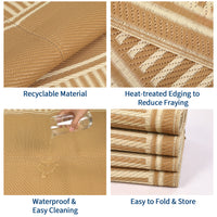 Garvee Brown Coffee Outdoor Area Rug 10x14ft – Modern Striped Bordered Plastic Mat, Waterproof, UV Resistant, Easy Clean, Durable Washable Carpet for Garden, Backyard, Patio, Camping