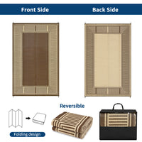 Garvee Reversible Outdoor Plastic Straw Rug - Modern Brown Coffee Striped Patio Carpet - Waterproof, Washable, Non-Slip, Collapsible - Ideal for Garden, Deck, RV, Balcony, 9x18ft