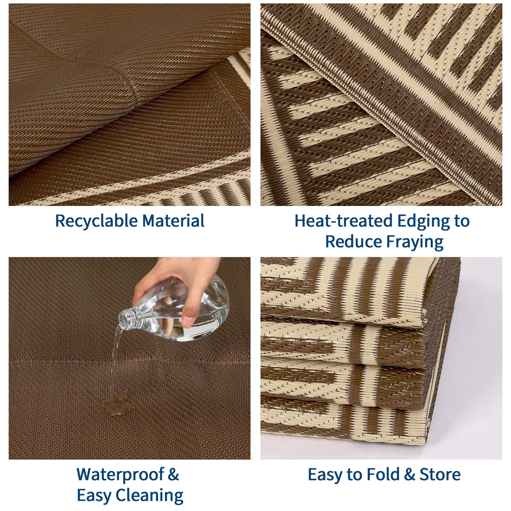 Garvee Reversible Outdoor Plastic Straw Rug - Modern Brown Coffee Striped Patio Carpet - Waterproof, Washable, Non-Slip, Collapsible - Ideal for Garden, Deck, RV, Balcony, 9x18ft