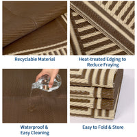 Garvee Reversible Outdoor Plastic Straw Rug - Modern Brown Coffee Striped Patio Carpet - Waterproof, Washable, Non-Slip, Collapsible - Ideal for Garden, Deck, RV, Balcony, 9x18ft