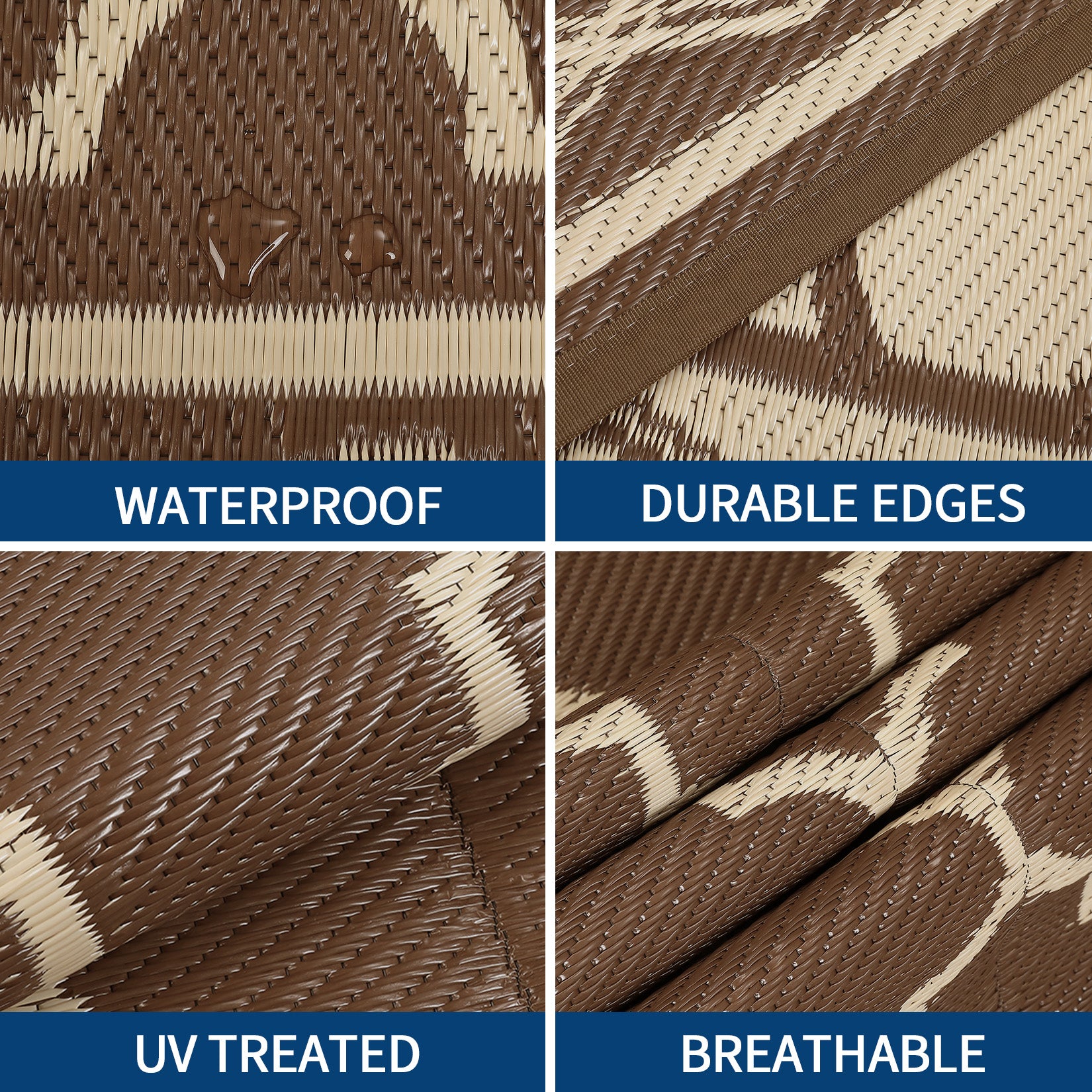 Garvee Outdoor Rug 10x14 Waterproof Reversible Patio Rug Non Slip Foldable Plastic Straw Carpet Brown Trellis for Deck Porch RV Camping, Peony Brown
