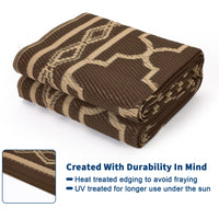 Garvee Outdoor Rug 10x20 Large Waterproof Reversible Patio Rug Non Slip Foldable Plastic Straw Carpet Brown Trellis for Deck Porch RV Camping, Peony Brown