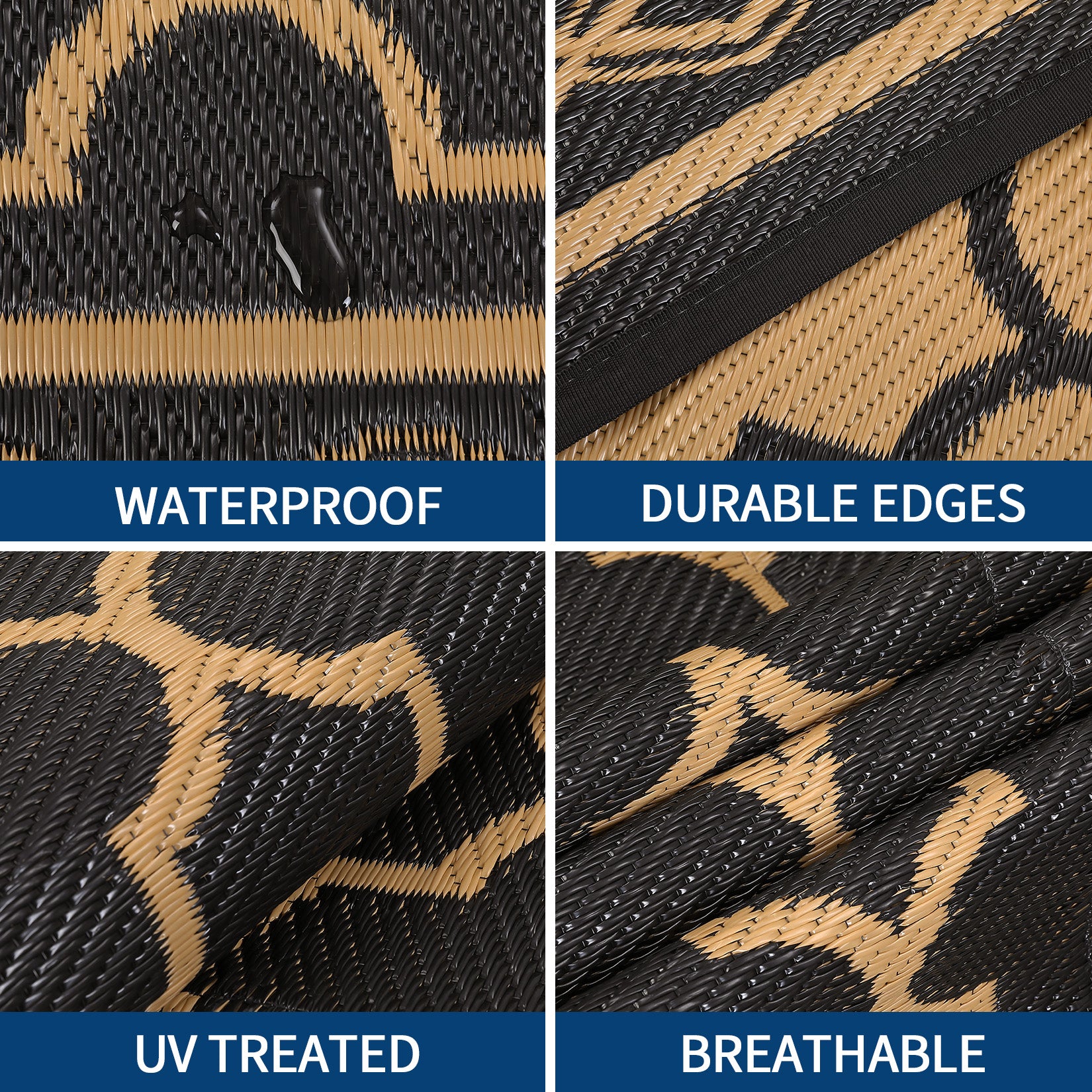 Garvee 8x10 Outdoor Patio Rug Waterproof Reversible Plastic Straw Mat for Deck Backyard Balcony Black/Brown