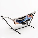 Garvee Black & White Wide Stripe Double Hammock with Collapsible Steel Stand, 450 lbs 2-Person Portable Hammock with Storage Bag for Backyard, Patio, Camping & Beach - Black & White Wide Stripe