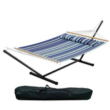Garvee 475 lbs Extra Wide Double Hammock with Adjustable Steel Stand for 2 Adults – Blue Quilted Fabric, Heavy Duty, Portable, Includes Soft Pillow & Carry Bag – Outdoor/Indoor, Patio, Garden, Camping, Backyard – Wide Hammock + Blue Fabric - Blue