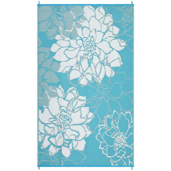 Garvee Large Outdoor Rug 9x18 Waterproof Reversible Floral Design Plastic Straw Foldable UV Resistant with Stakes for Patio Deck