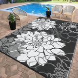 Garvee Outdoor Plastic Straw Rug 8x10 Waterproof Reversible UV Resistant Foldable Lightweight with Carry Bag for Patio Deck Porch - Black & White