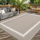 Garvee Waterproof Outdoor Rug 10x20 Reversible Plastic Straw Rug Carpet Modern Bordered Outdoor Camping Mat Outside Large Floor Mat for RV Picnic Backyard Porch Beach Balcony Grey/Coffee - Dusty Taupe